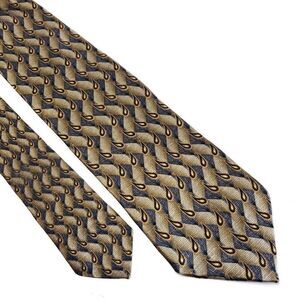 JZ Richards Tan Gray Paisley Geometric Print Silk Tie‎